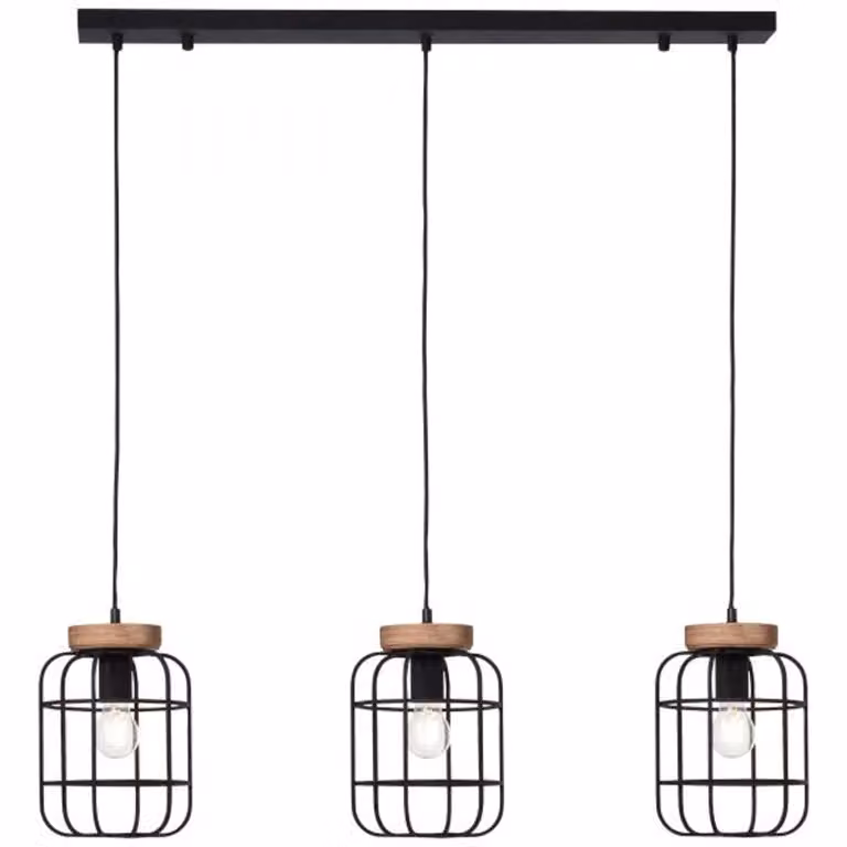 Lampada a sospensione Brilliant Gwen a 3 luci, finitura legno antico/nero corindone