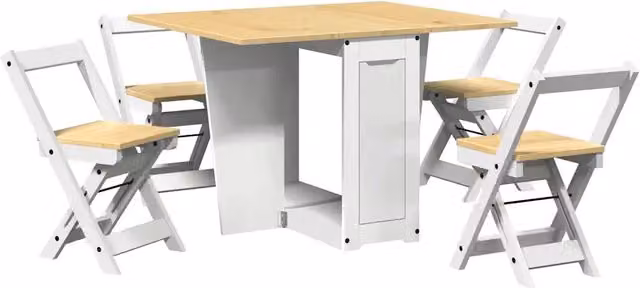 Set da Pranzo 5 pz Corona Pieghevole Bianco in Legno di Pino CFW9961668