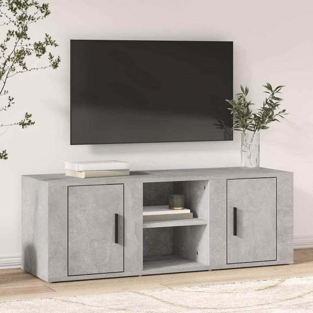 Mobile per TV vidaXL in legno multistrato e MDF, colore grigio cemento, L 100 cm x P 31,5 cm x H 35 cm