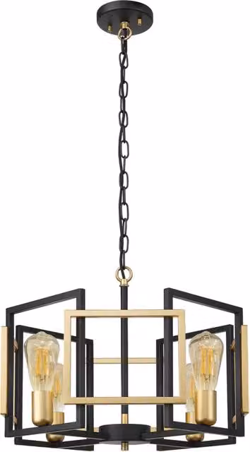 Lampadario Primero design nero-oro geometrico 4xE27 Italux