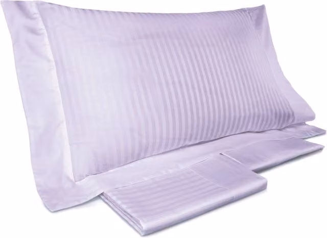 Set Copripiumino Matrimoniale Mitera in Mako Satin di Cotone a Righe, Colore Lilla, con Lenzuolo e Federe, Dimensioni: 160x200 cm e Federe 50x70 cm