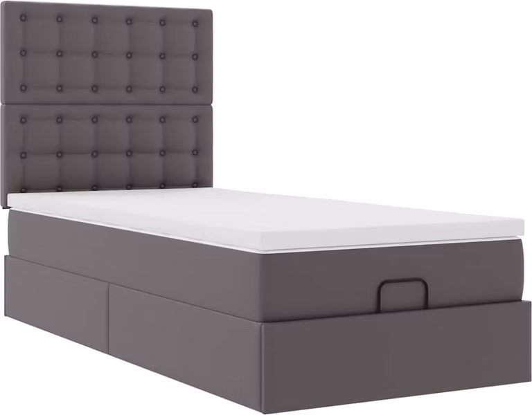 Letto Pouf con Materasso Grigio 90x190 cm Pelle finta