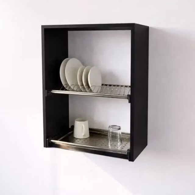 Pensile Scolapiatti Calandrelli Nero con Ripiani Interni e Portabicchieri H 72 x L 60 x P 33 cm