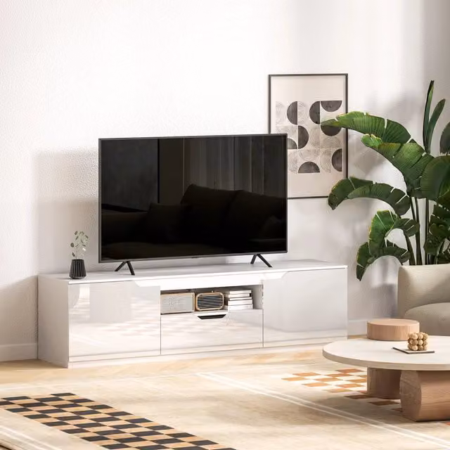 Mobile TV REDOM Bianco Lucido con 2 Ante e Cassetto L: 160 cm, P: 38 cm, H: 43 cm