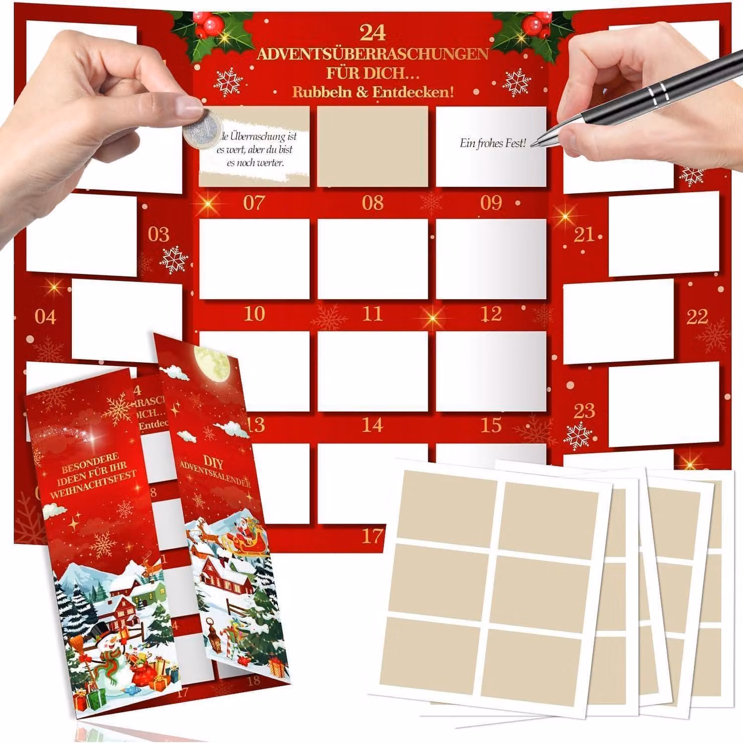 Calendario dell'Avvento "Grattalo e Vinci", calendario da grattare, 24 giorni, edizione 2025. Calendario dell'Avvento, 3 pezzi