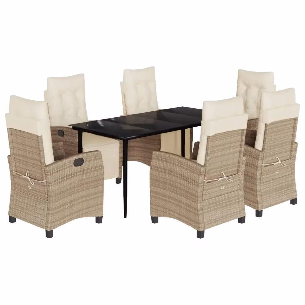 Set da pranzo da giardino VIDAXL in polyrattan con tavolo in vetro e 7 pezzi con cuscini beige – 2
