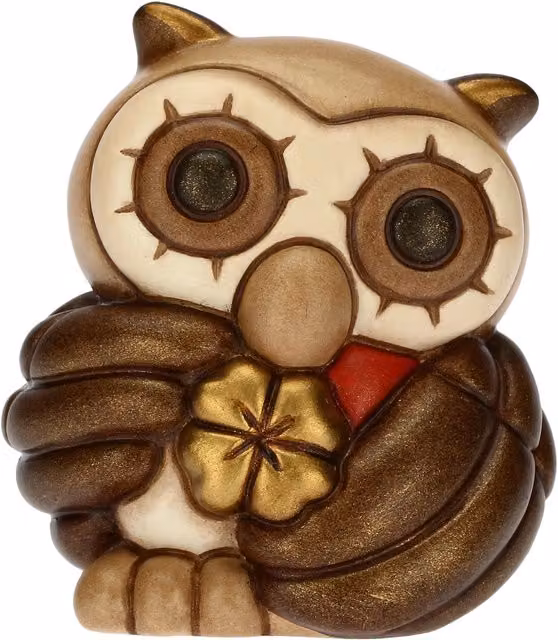 Mini animale Gufo THUN in ceramica oro e marrone per decorazione da tavolo