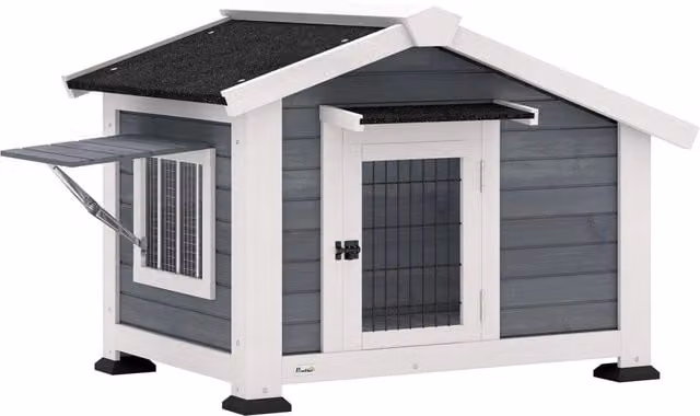 Cuccia da Giardino per Cani Minimal Grigia in Legno di Abete L: 98 cm, P: 76 cm, H: 69,5 cm