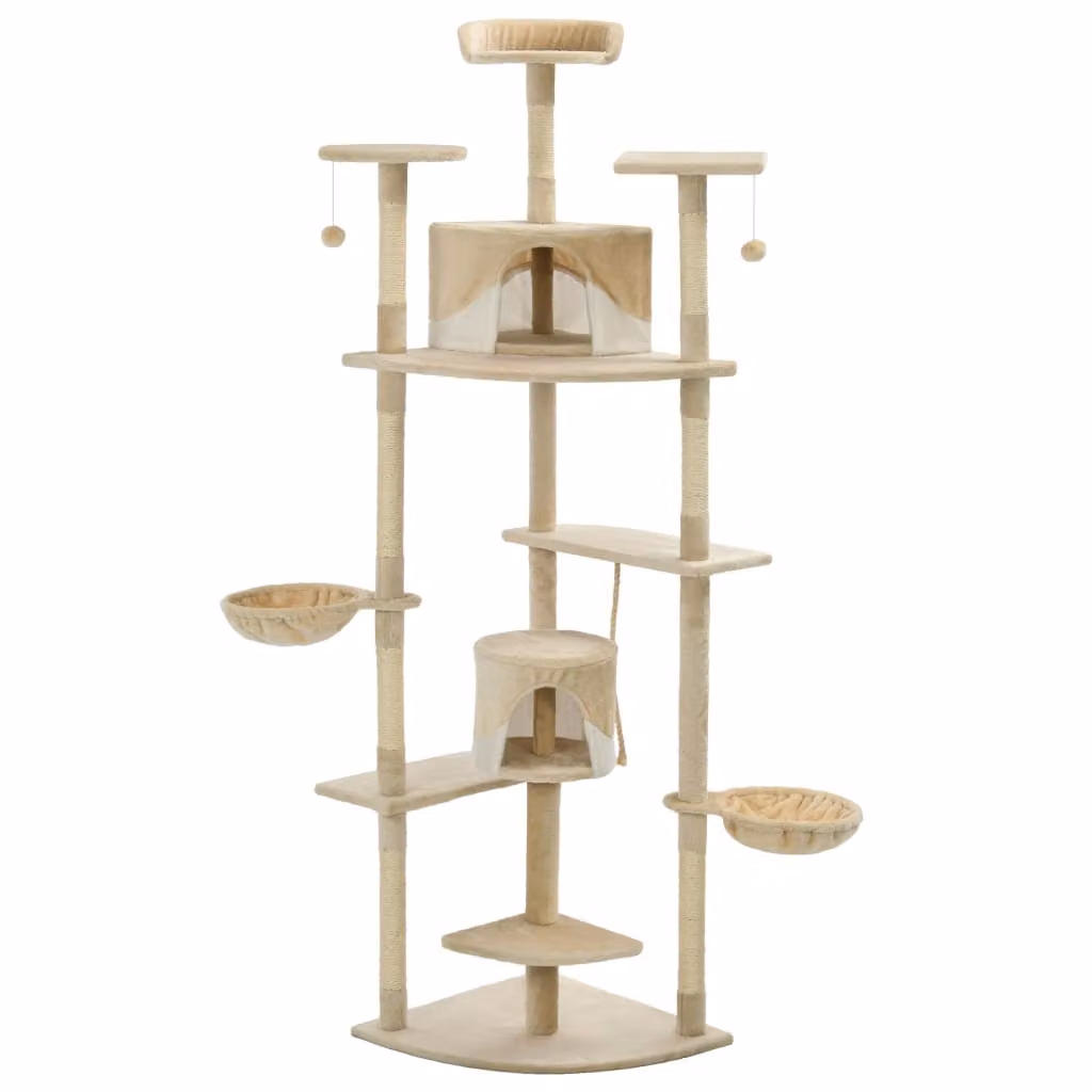 Albero per Gatti e Tiragraffi in Sisal 203 cm Beige e Bianco