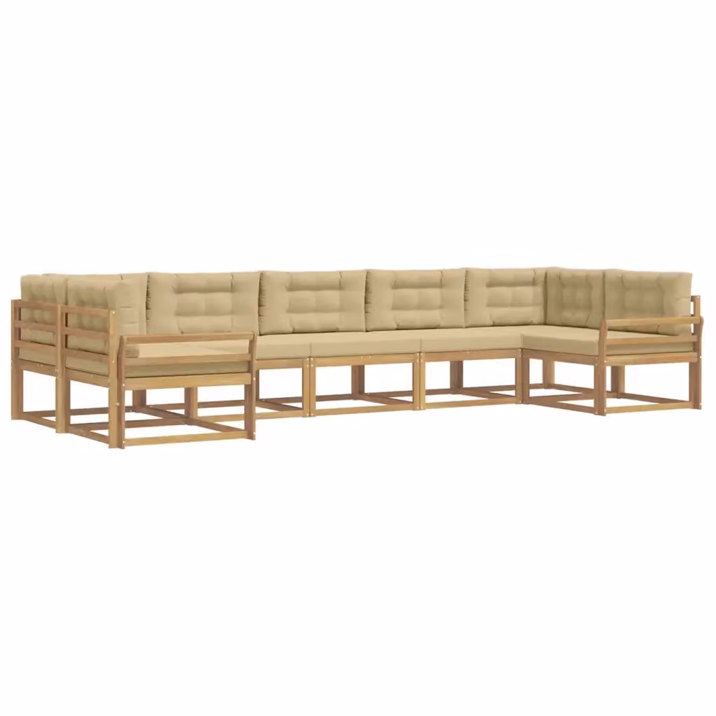 Set di divani da esterno vidaXL in legno di acacia con cuscini, composizione a L, Bianco, Beige e Marrone – 2
