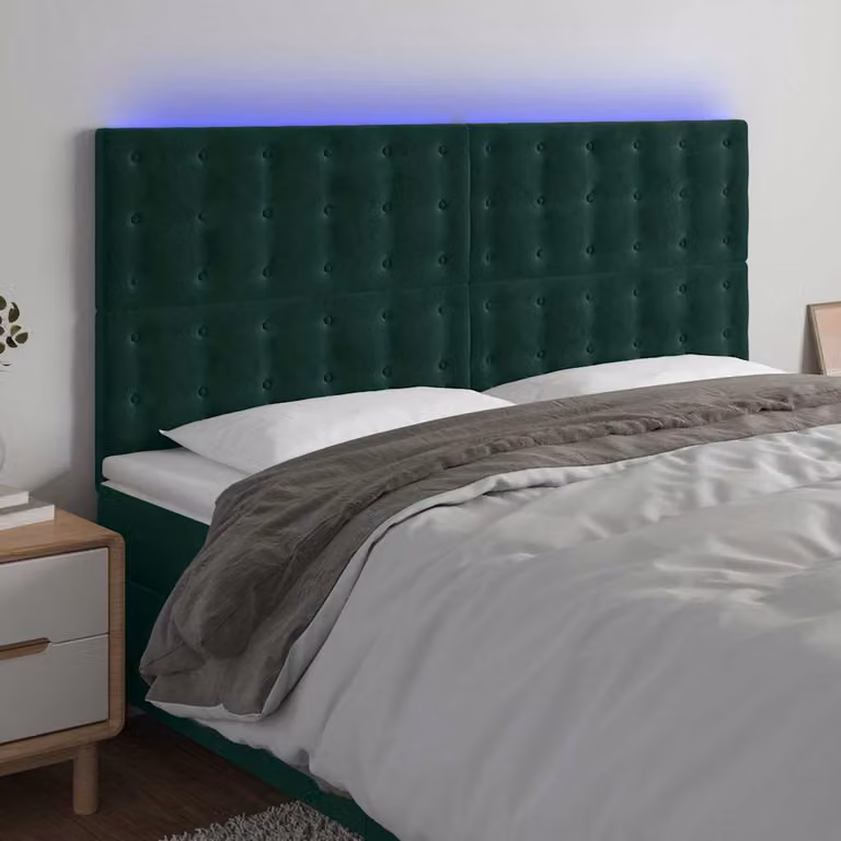 Testiera con LED e porta USB vidaXL in velluto verde, L 160 x P 5 x H 118 cm