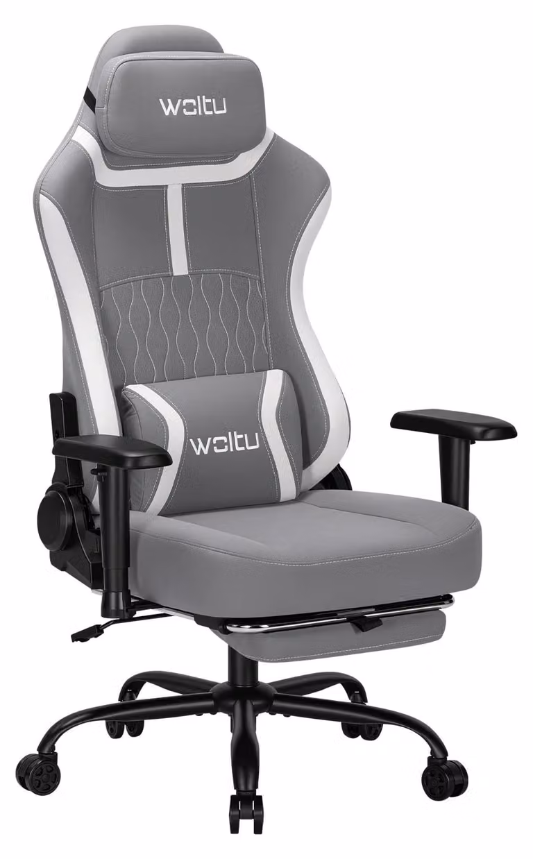 Sedia da gaming - Sedia da ufficio ergonomica - Braccioli regolabili - Cuscino lombare - Altezza seduta regolabile - Schienale regolabile - Rotazione a 360° - Grigia