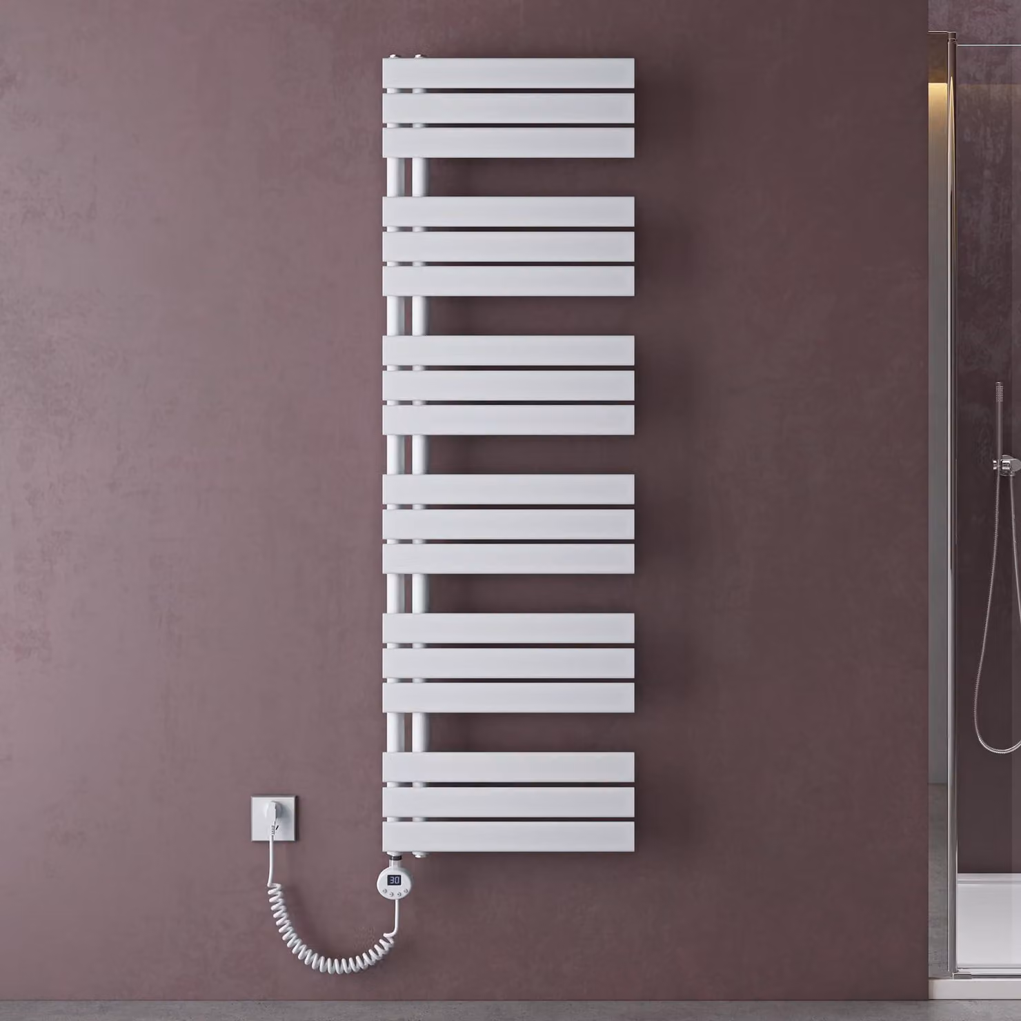 doporro Scaldasalviette Elettrico Bagno con Termostato Digitale e Funzione Timer 159x50cm 1000W Bianco, Termoarredo Elettrico Temperatura Regolabile, Radiatore da Parete Verticale - FN