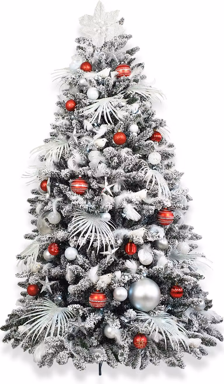Albero di Natale artificiale decorato con 213 ornamenti ROSSO POLARE 300 cm con supporto e ornamenti natalizi