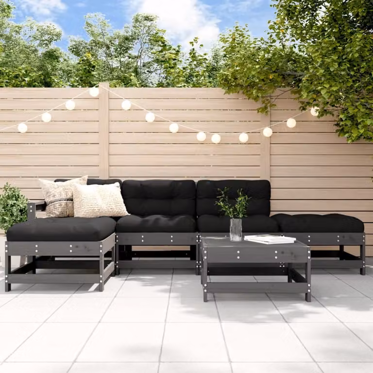 The Living Store Set da giardino da 6 pezzi con cuscini in legno massiccio grigio