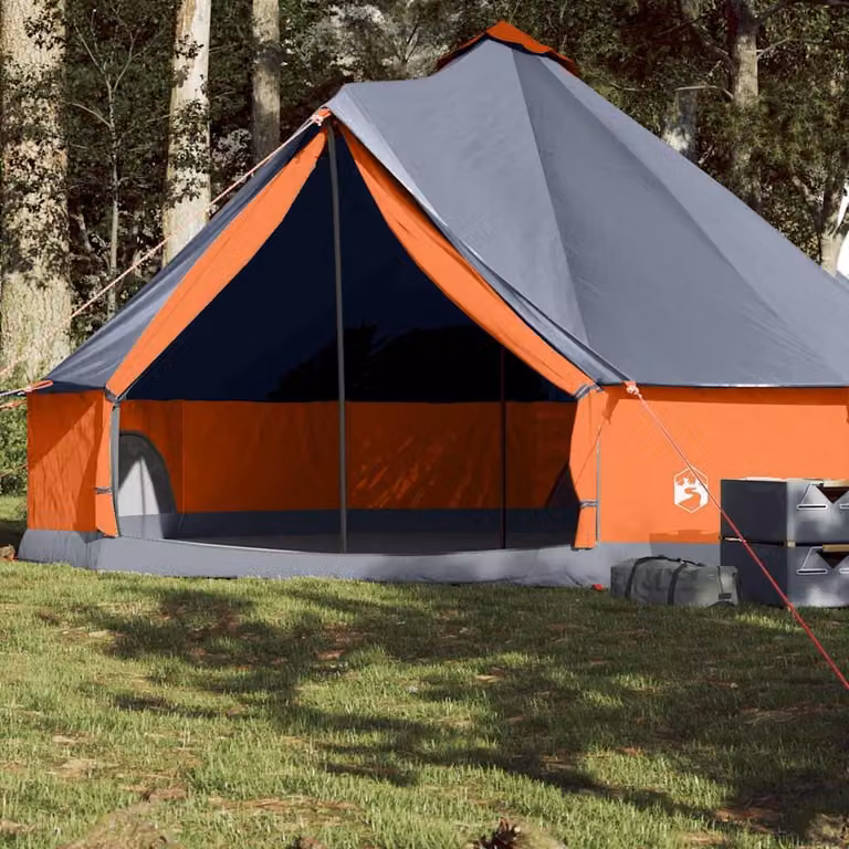 Tenda da campeggio familiare vidaXL per 8 persone, impermeabile, grigia e arancione