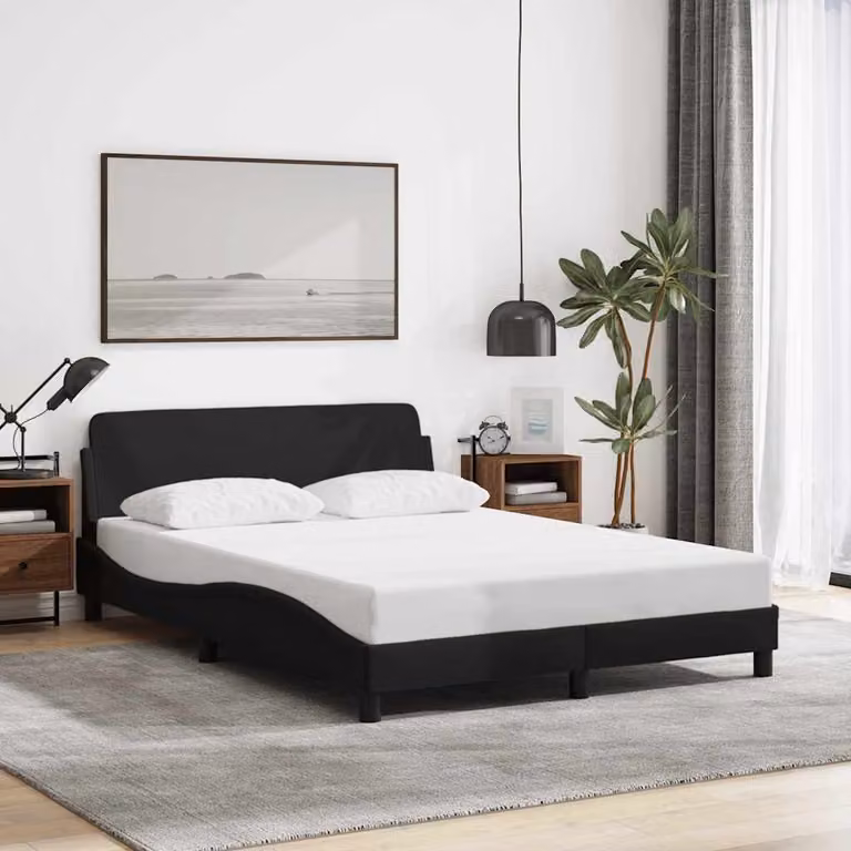 Giroletto vidaXL Dover Nero in Tessuto con Struttura in Legno e Metallo L/P: 140 x 200 cm