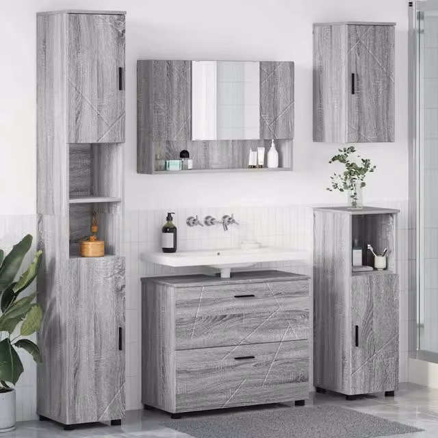 Set di mobili per il bagno 5 pz Grigio Sonoma 35 x 30 x 192 cm 3393069