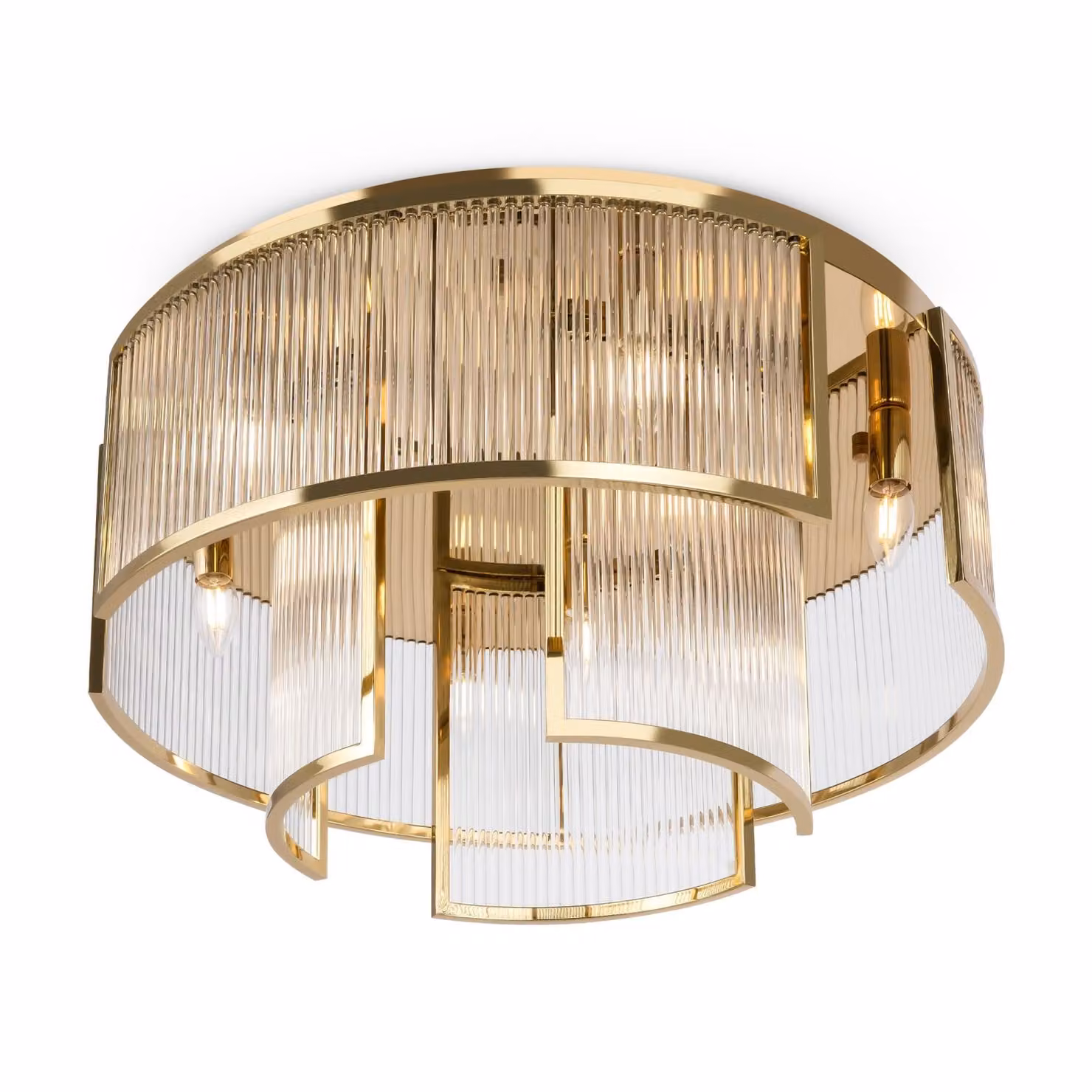 Lampada da soffitto in metallo e vetro rotonda D: 65 cm in oro E14 a 9 fiamme Art Déco