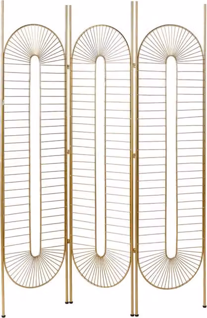 Divisorio decorativo moderno Beliani a 3 pannelli pieghevoli con struttura in metallo oro e design geometrico H: 170 cm, L: 135 cm, P: 75 cm