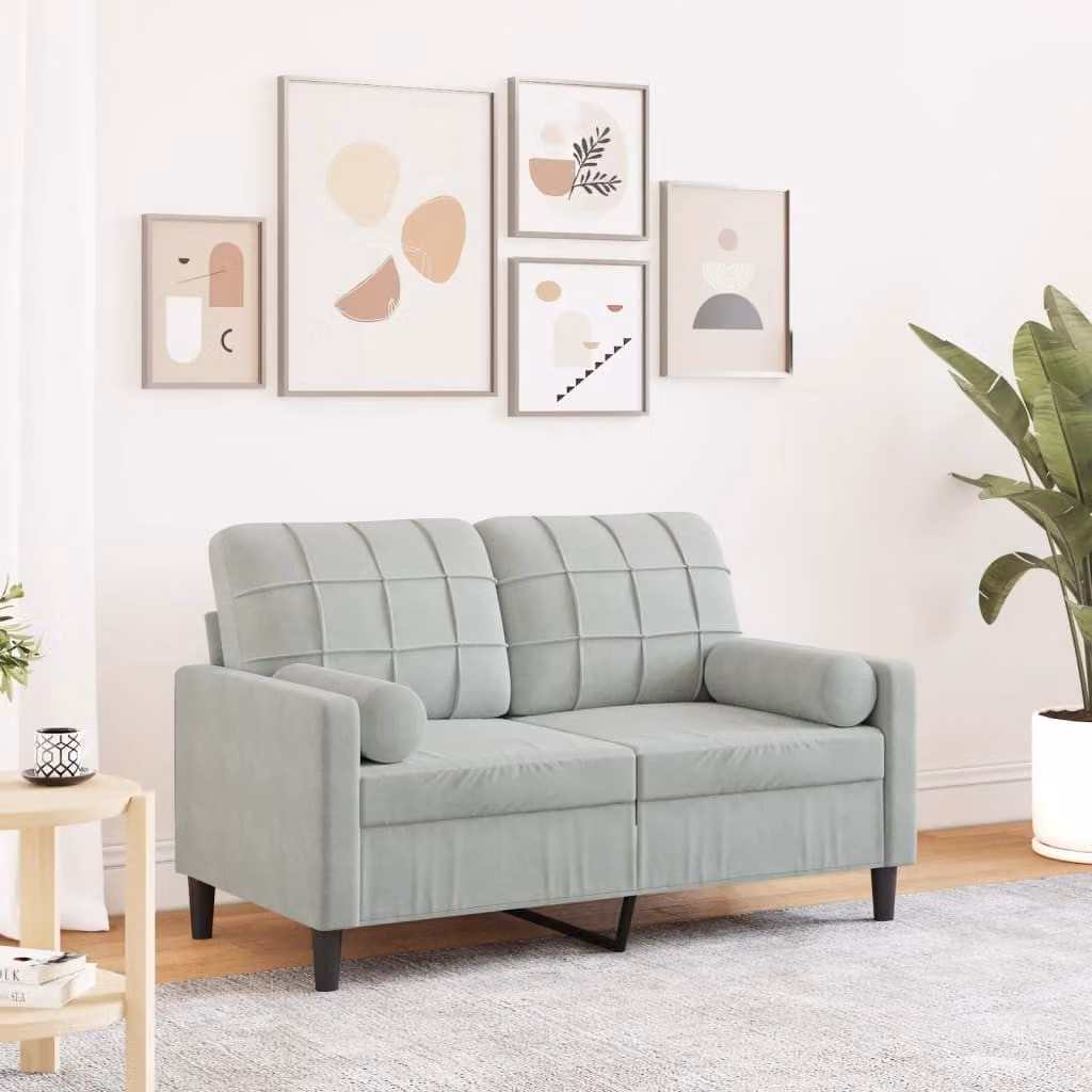 vidaXL Divano a 2 Posti Moderno in Velluto Grigio con Cuscini e Coperture Rimovibili L: 137 cm, P: 80 cm, H: 77 cm
