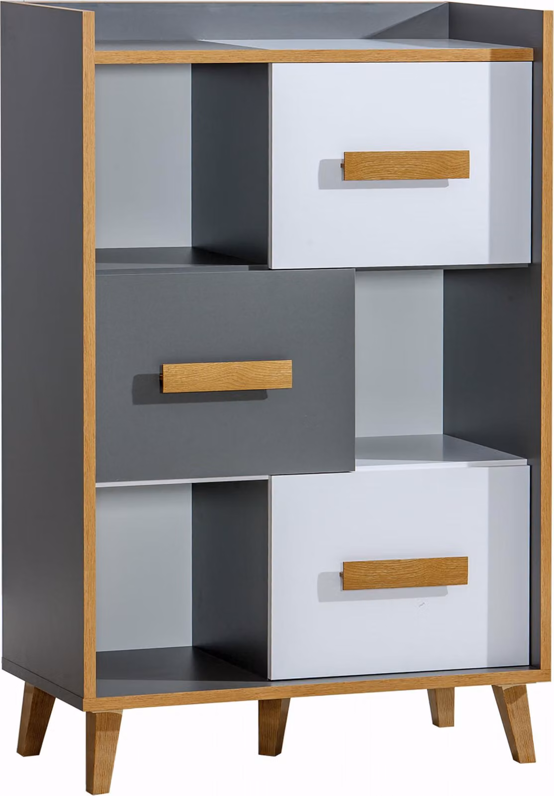 Cassettiera con ante DOBSON - rovere riviera / bianco / antracite
