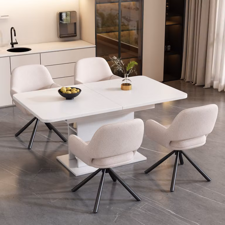 Sedia da pranzo Flieks set di 4, sedia girevole a 360°, sedia imbottita sedia da cucina sedia da pranzo con gambe in metallo, sedia da soggiorno sedia da trucco con rivestimento in sherpa