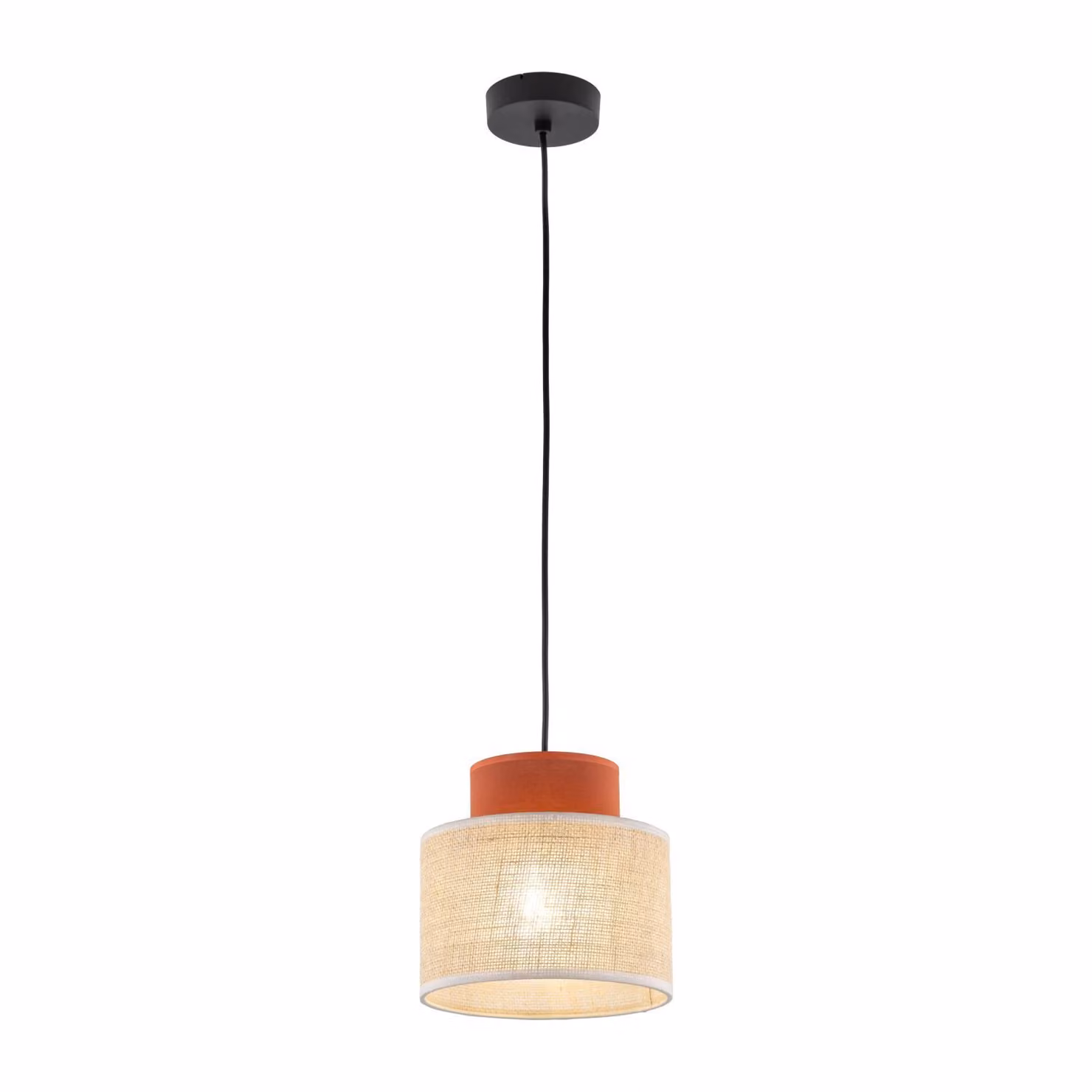 Lampada a sospensione in tessuto metallo E27 rotonda D: 20 cm H: max. 165 cm nero naturale rosso mattone design retrò luce a sospensione