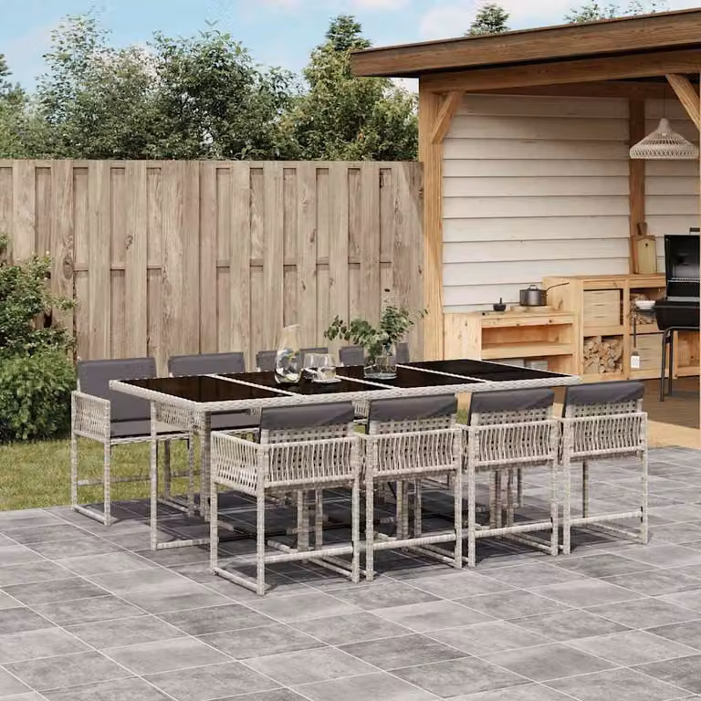 Set Pranzo da Giardino vidaXL in Polyrattan con Piano in Vetro e 9 Pezzi, Grigio Antracite