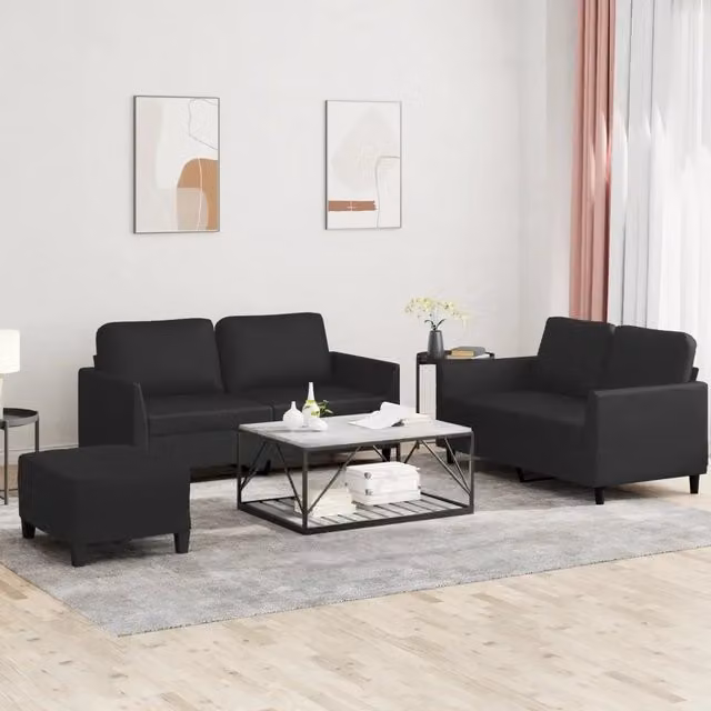 Set di divani 3 pezzi vidaXL in similpelle nera con cuscini per soggiorno in stile moderno