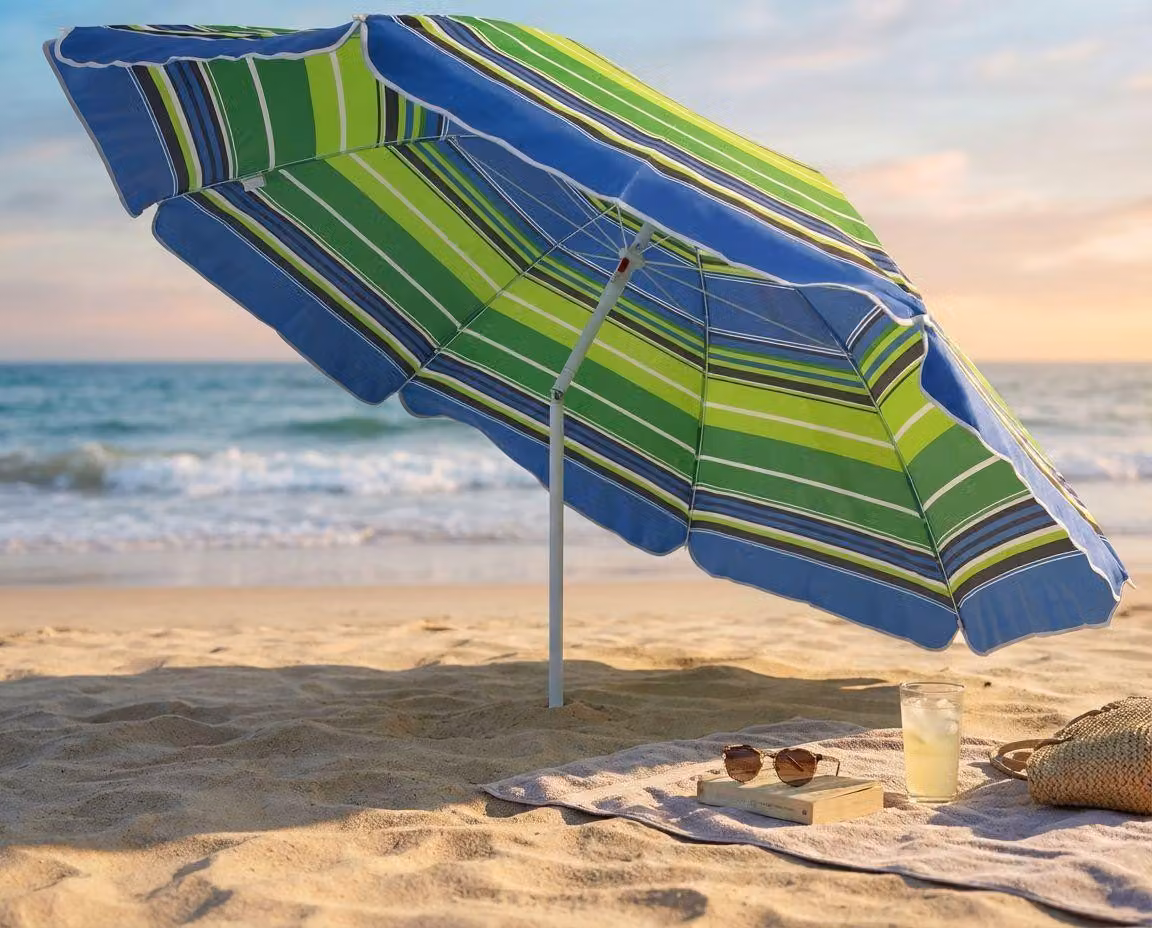 Milani Home - ombrellone da spiaggia diametro 1,8 m con palo centrale in acciaio, palo inclinabile, telo poliestere multicolor, per mare e campeggio