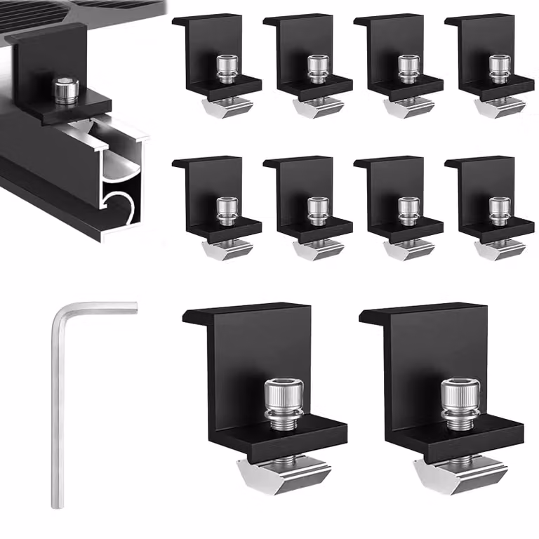 10 supporti per pannelli solari, terminali, neri, regolabili, per moduli fotovoltaici da 30-45 mm