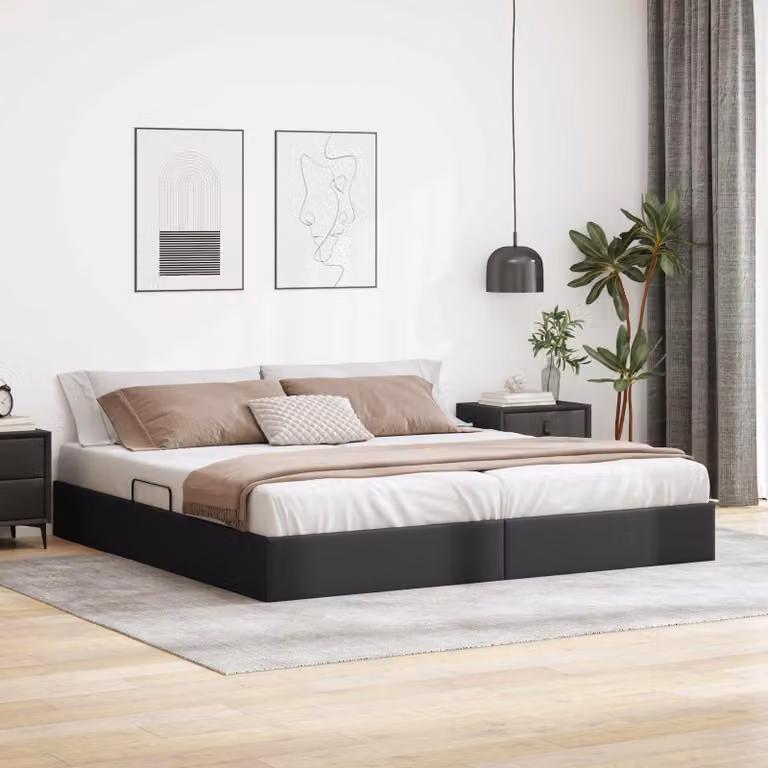 Letto ottomano moderno vidaXL in pelle sintetica nera con base a sollevamento L/P/H: 200 x 200 x 280 cm