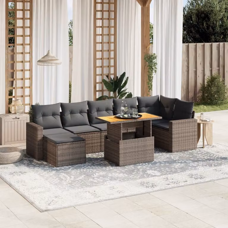 vidaXL Set Divano da Giardino 8 pz in Polyrattan Grigio con Cuscini Imbottiti e Coperture Rimosse