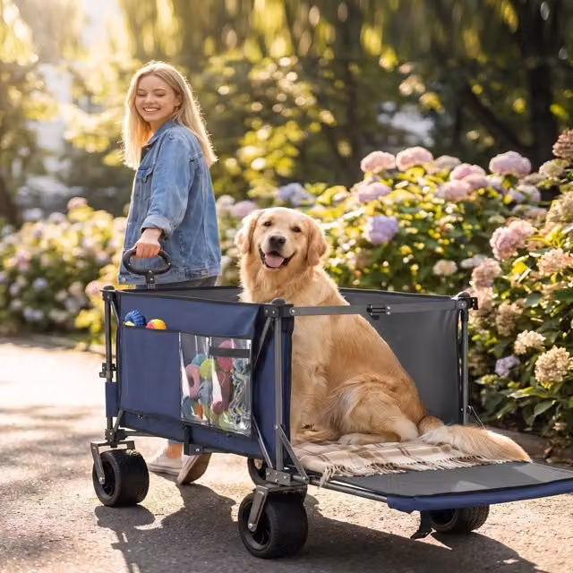 Carrello pieghevole WISHDOR in metallo con sponda posteriore estensibile, blu, 180 cm – 1