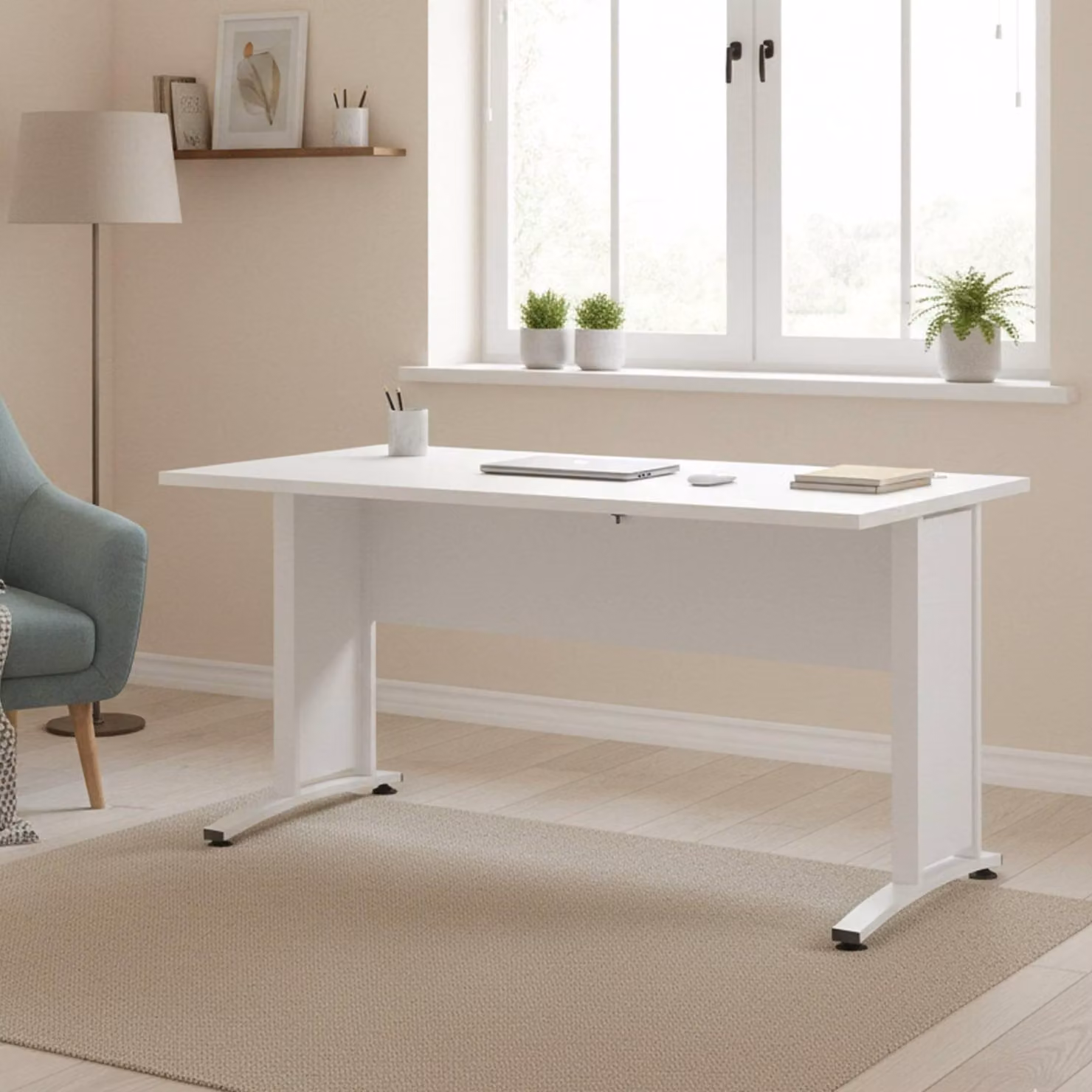 Dmora Scrivania Ascorbato 80x150x74.5h cm Bianco, Materiale Piano in Legno Nobilitato Colore Piano Bianco