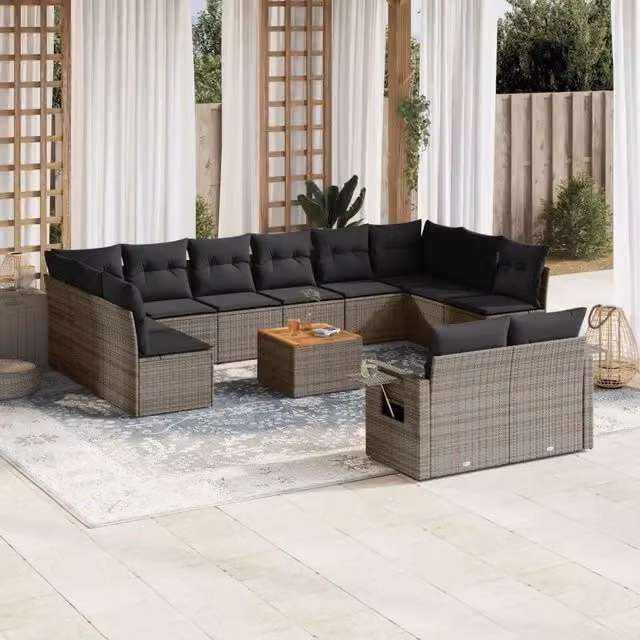 Set di divani da giardino VIDAXL in polyrattan grigio con 13 pezzi e cuscini inclusi – 1