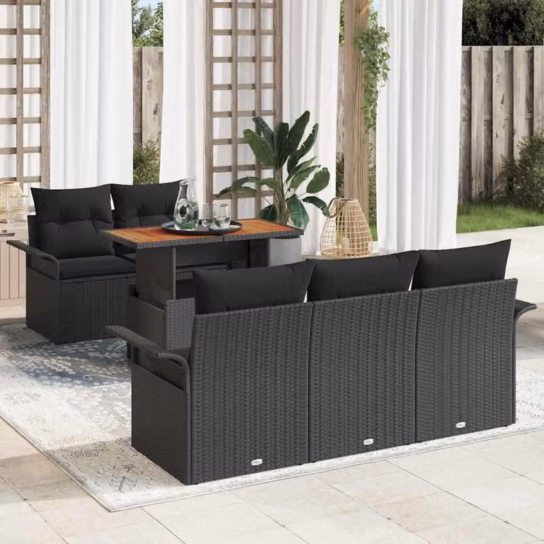 Maison Exclusive - Set da giardino composto da 6 pezzi, divano in rattan sintetico nero