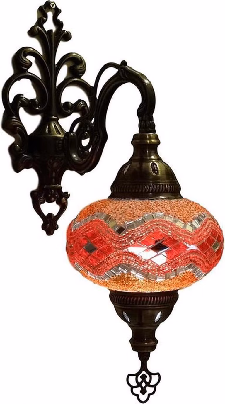 Lampada da parete orientale – Lampada a mosaico realizzata a mano con vetro turco – Ø 15 cm, altezza 28 cm, LED E14 incluso