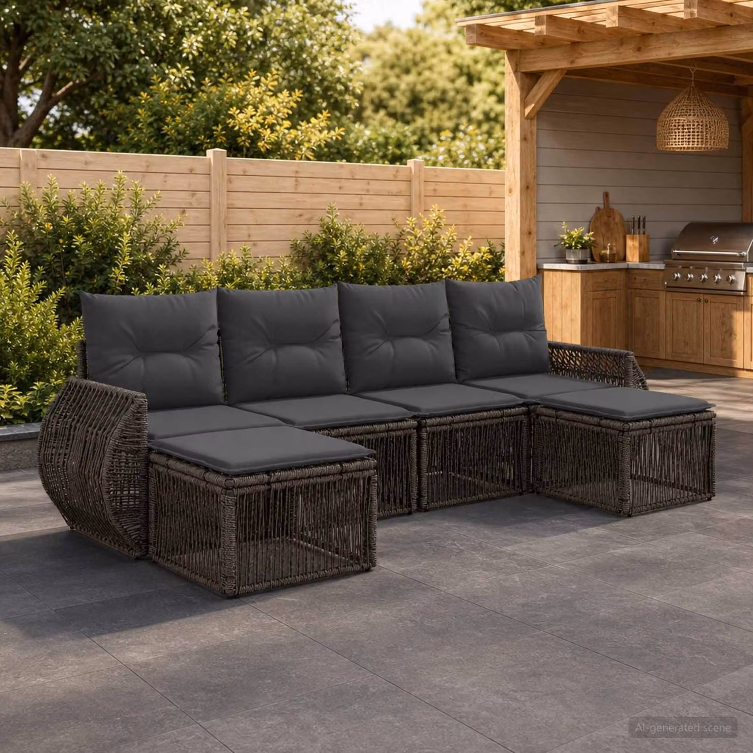 Set Divano da Giardino vidaXL 6 pz a Forma a L in Polyrattan Grigio e Antracite con Cuscini