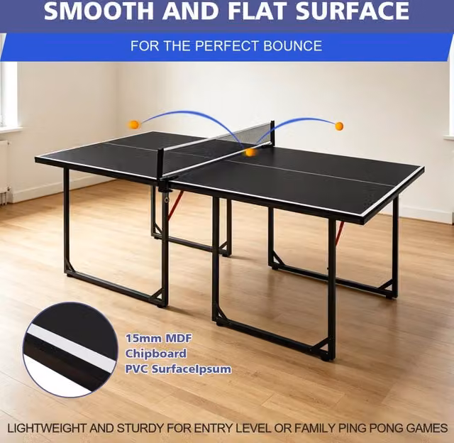 Tavolo da ping pong pieghevole REDOM nero con struttura in alluminio e piano in MDF laminato L: 182 cm, P: 91 cm – 1