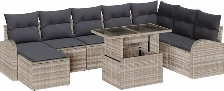 Set Divano da Giardino 9 pcs Grigio chiaro Poly Rattan