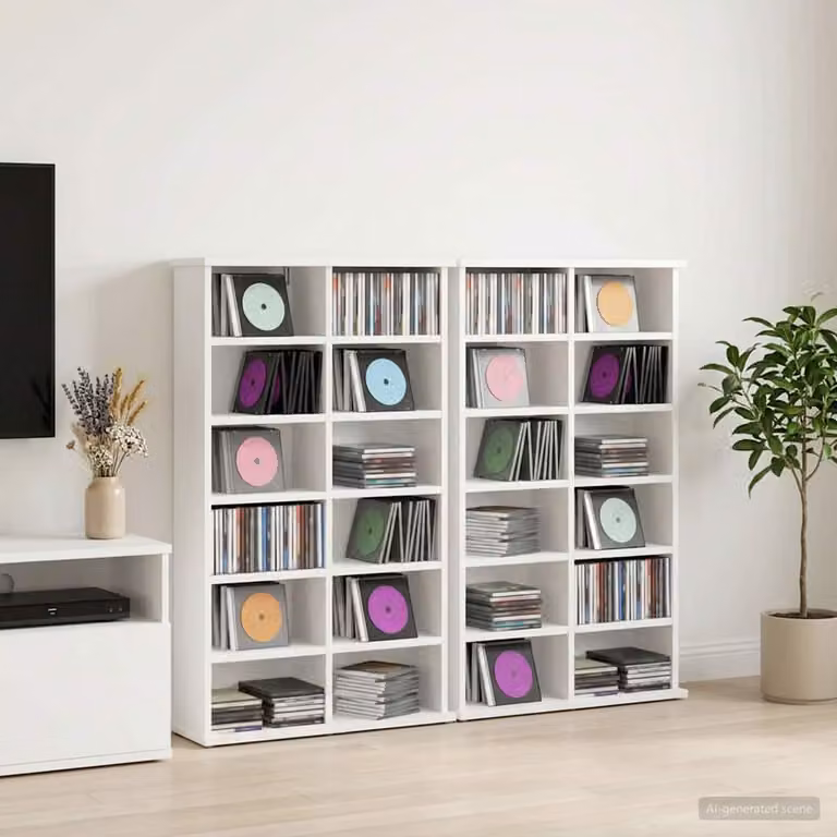 Set di 2 mobili porta CD vidaXL bianchi in MDF con ripiani regolabili, L 60 cm x P 17 cm x H 92 cm