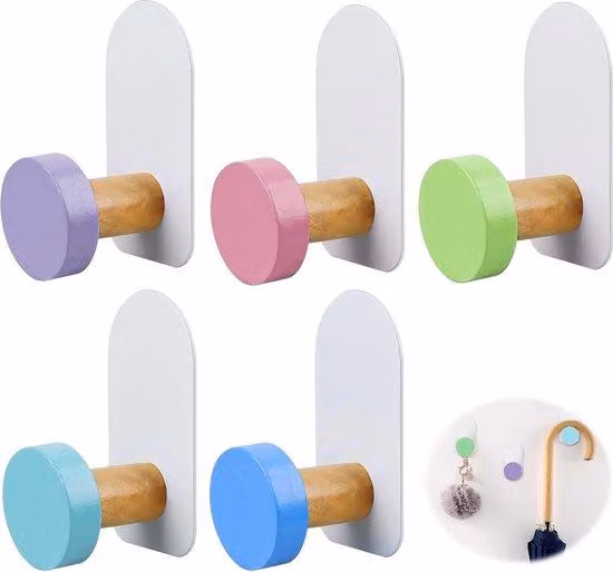 Ganci adesivi colorati da parete per bagno e cucina, 5 pezzi, 5 colori