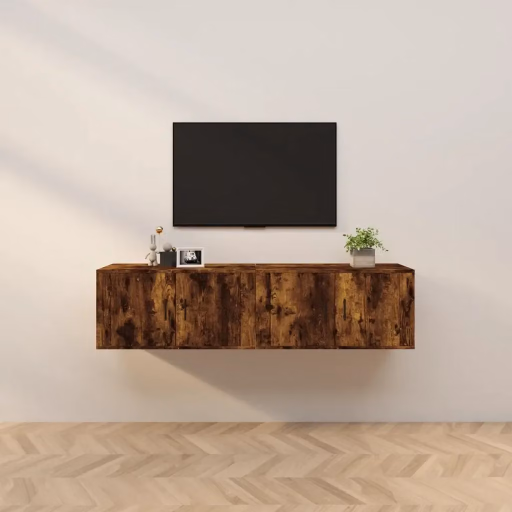 Set di 2 Mobili Porta TV a Parete in Rovere Fumo Opaco, L 80 x P 34,5 x H 40 cm – 2