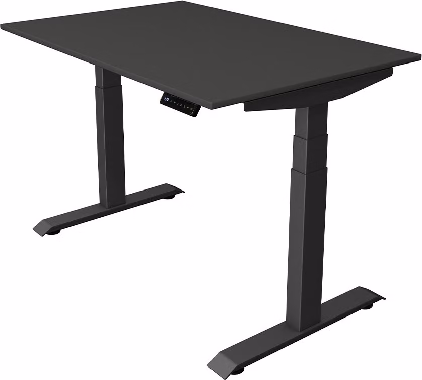 Scrivania Kerkmann Move 4 regolabile elettricamente in altezza, antracite, rettangolare, con base a T grigia, 120,0 x 80,0 cm