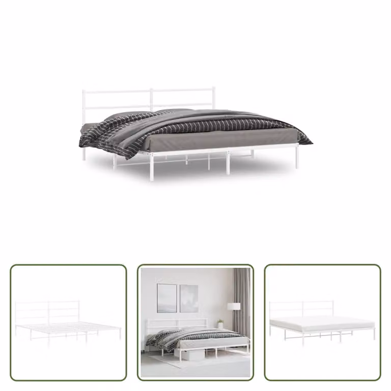 The Living Store Struttura letto con testiera in metallo bianco 180x200 cm