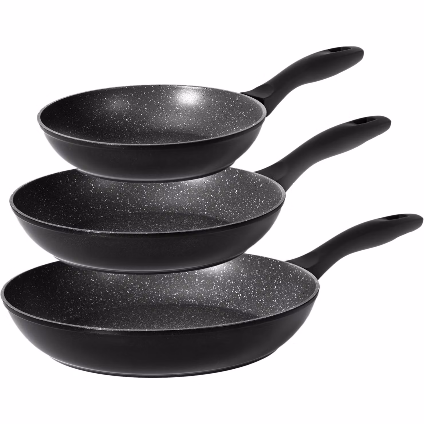 Set di 3 padelle antiaderenti in alluminio Gusto Casa Linea Black Sky, colore nero, lavabili in lavastoviglie