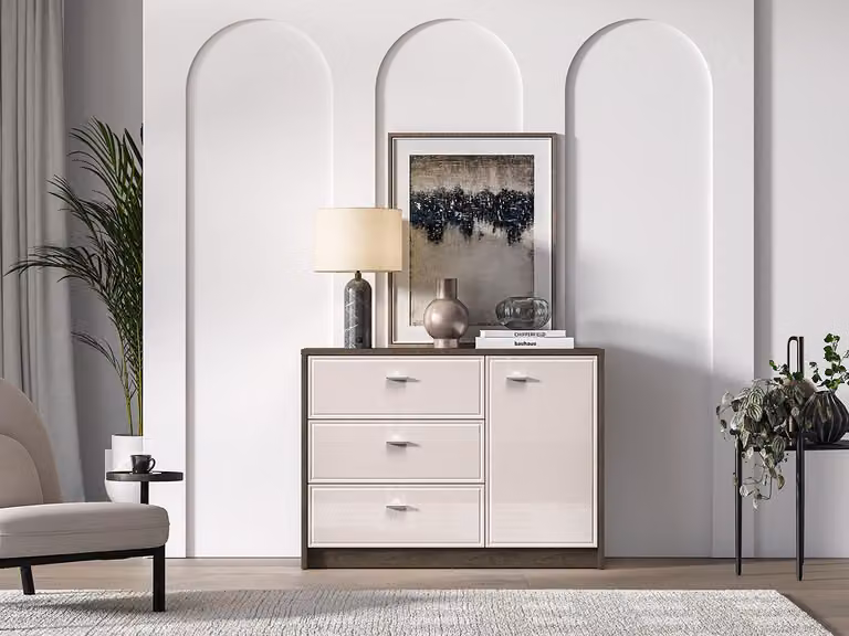 Cassettiera combinata SAFIEH - rovere / cashmere