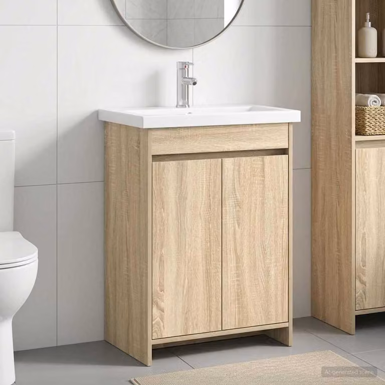 Set di mobili per il bagno moderno vidaXL in legno e MDF, colore marrone, L 81 cm x P 40 cm x H 84,5 cm